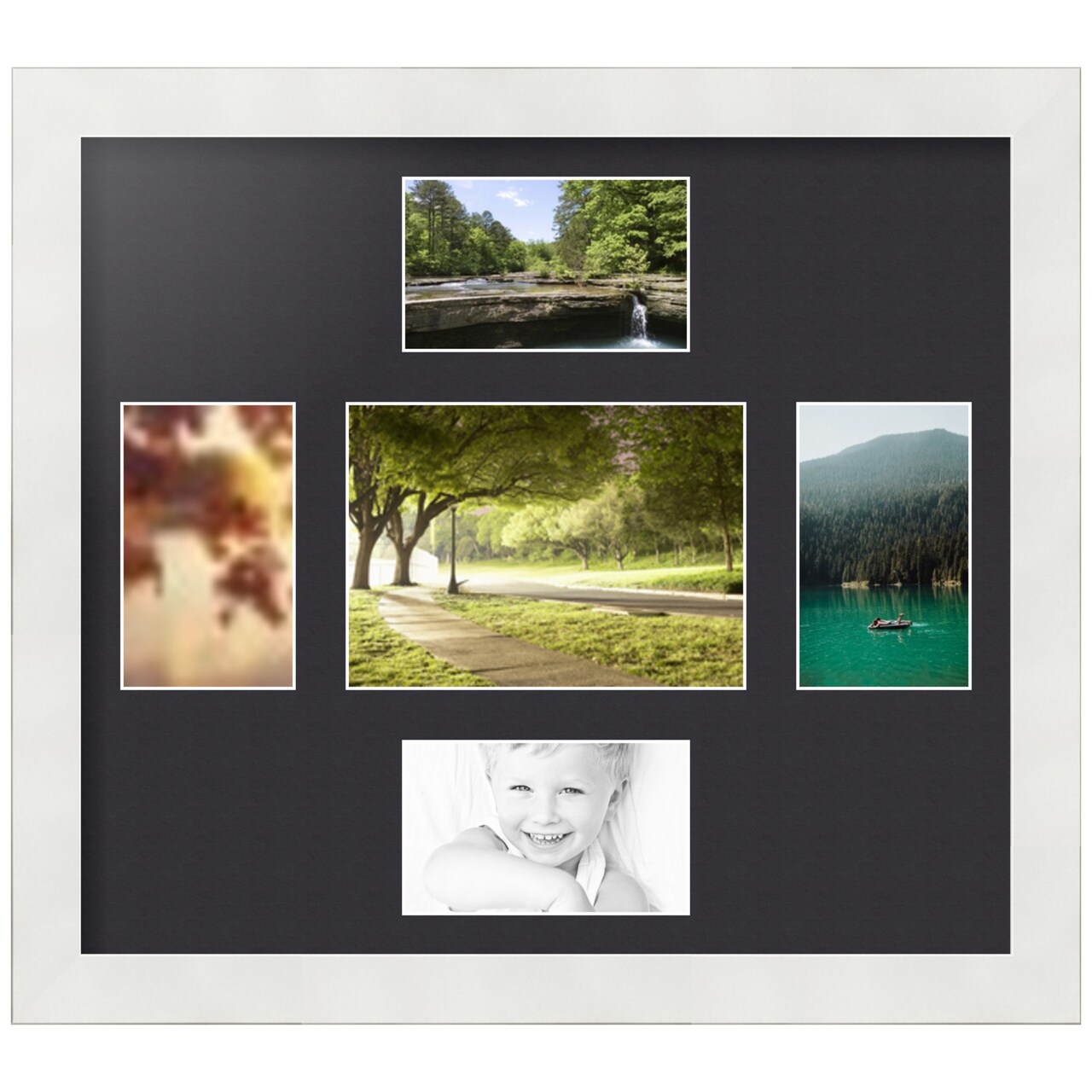 ArtToFrames Collage Photo Picture Frame with 1 - 5x7 and 4 - 3x5 inch Openings, Framed in White with Over 62 Mat Color Options and Regular Glass (CSM-3966-331)